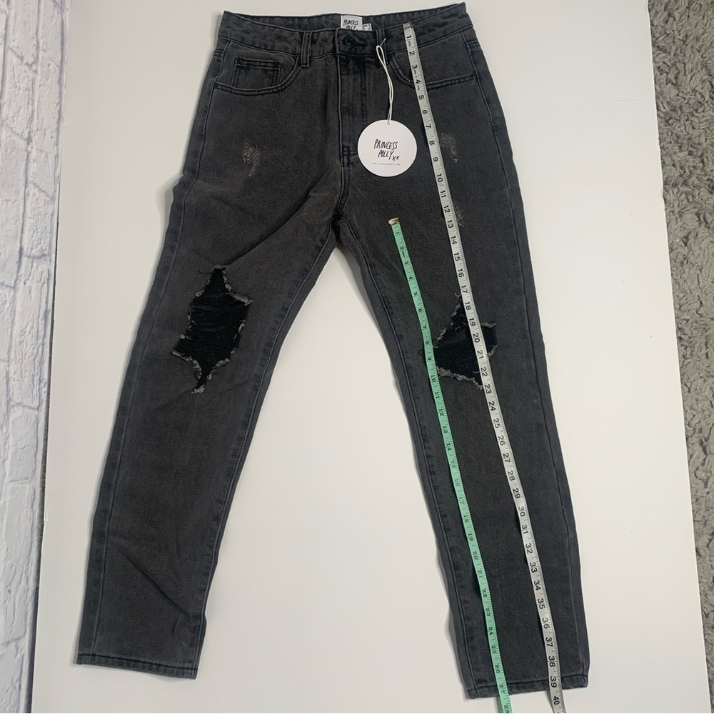 Princess Polly Zaneta Washed Black Distressed Straight Leg Denim Jeans NWT - Picture 15 of 16